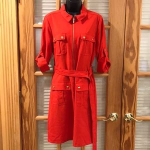 Sharagano Sz 12 Red Belted Zip up Dresss